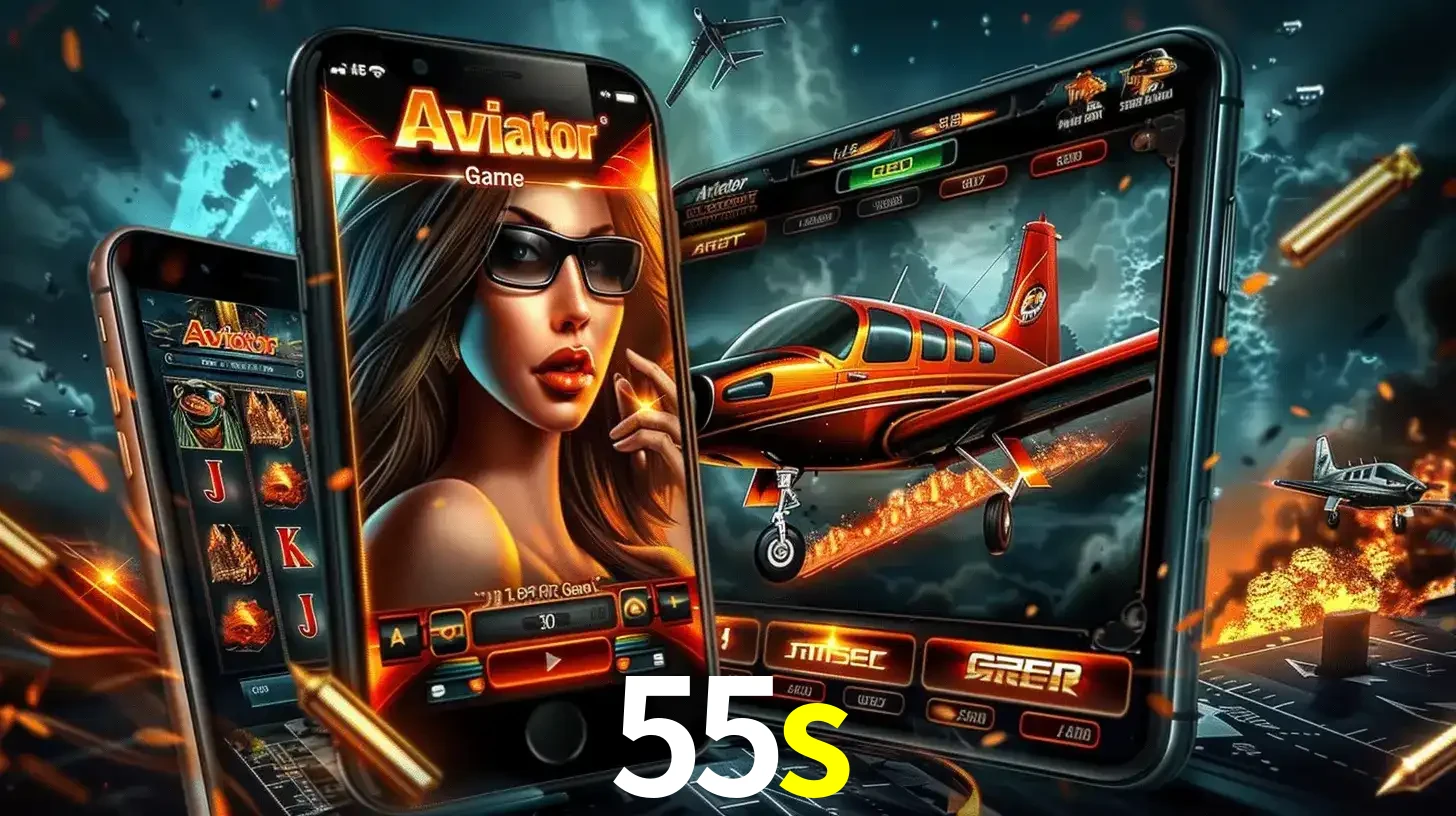 O popular jogo de apostas Aviator exibido em vários celulares e tablets, mostrando a interface emocionante e a ação de voo disponíveis para jogar agora no 55s.