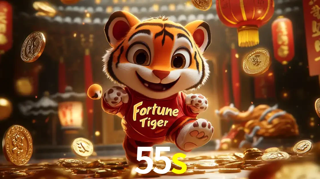 O alegre personagem do Fortune Tiger correndo sobre um caminho de moedas de ouro, simbolizando os grandes prêmios e a diversão do popular jogo de slot do 55s.