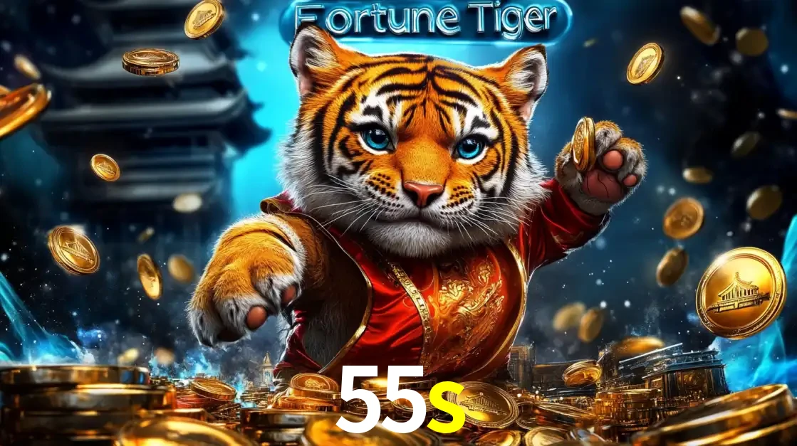 Imagem promocional do jogo de slot Fortune Tiger, com um tigre majestoso em traje tradicional cercado por uma fortuna em moedas de ouro, disponível agora no cassino 55s.